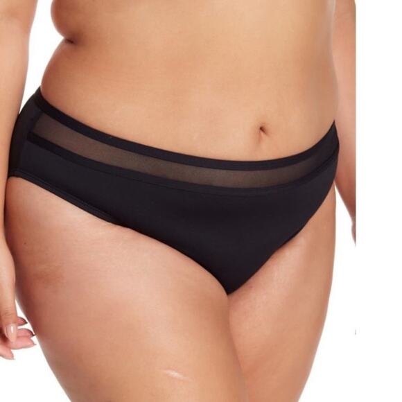 TOMMY BAHAMA NWT Black Mesh Inset Hipster Bikini Bottoms Full Coverage Size 1X - Picture 1 of 10